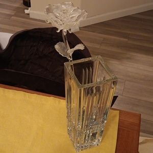 Bohemian crystal vase and a Waterford crystal rose